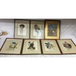 Collection of 7 prints to include one embroidery, 6 prints on silk, 4 of garden flowers and two of