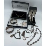 Silver jewellery to include boxed The Rennie Mackintosh collection bangles and necklace, Georg