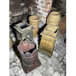 Five various Chimney Pots including one crown top, tallest 79cm h