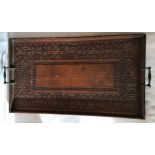 A collection of wooden items to include large tray 60 x 34, oval bowl 61 x 25 and two canes one