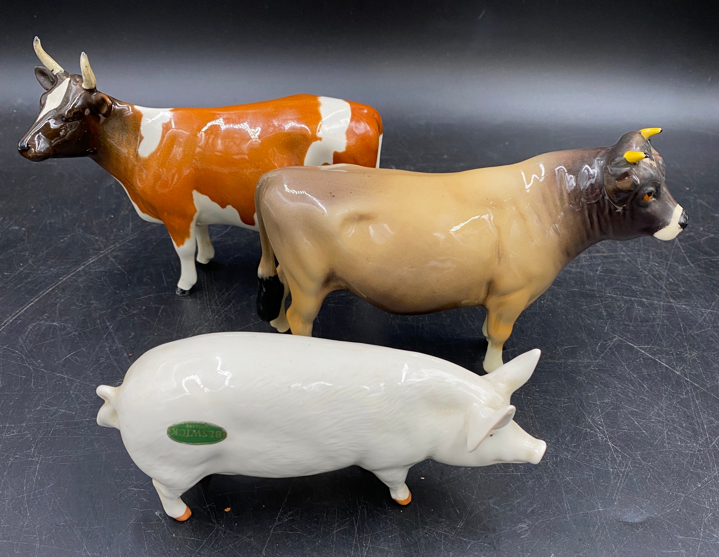 Five pieces of Beswick to include CH. Dunsley Coyboy (Jersey cow), CH. Ickham Bessie (Ayrshire cow), - Image 2 of 3