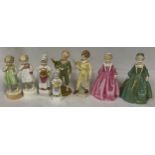 Collection of eight Royal Worcester figurines six modelled by F G Doughty. Two "The Parakeet"