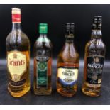Three bottles of Whisky: Hunter's Glen aged 8 years, Queen Margot blended Scotch Whisky, Glen