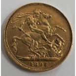 An 1895 Victoria gold sovereign.
