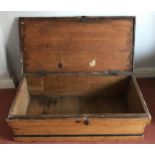 A pine box with metal handles at either side and a metal lock to front. 97 w x 48 d x 31cm h.