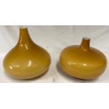 Two Mid-Century glass mustard lamp shades. Largest approx. 30 cm h other 25cm.