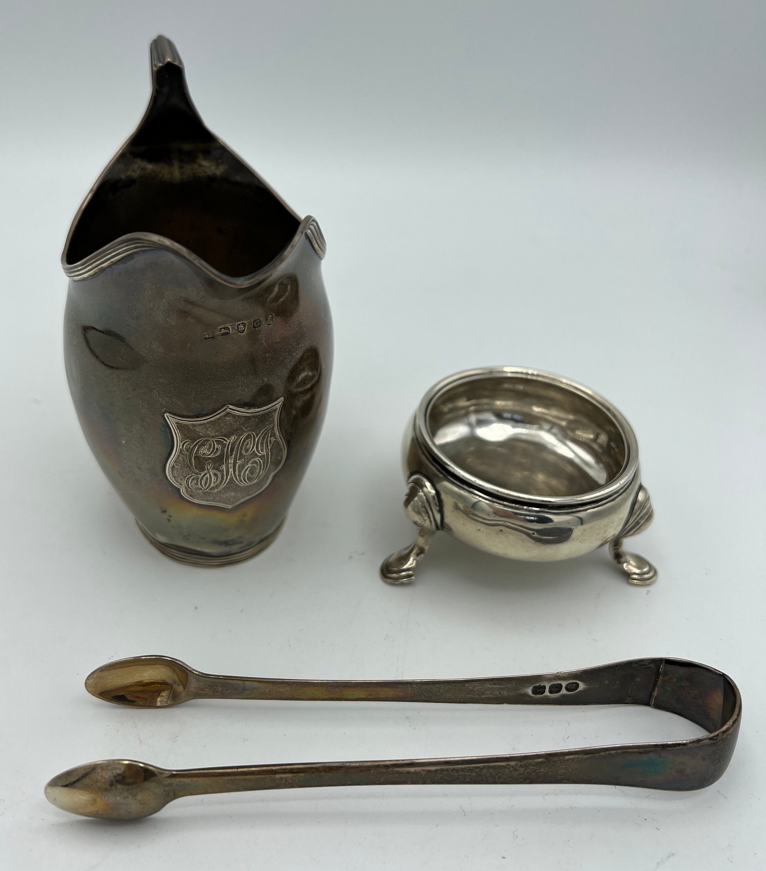 Georgian silver to include cream jug London 1802, maker Peter and Ann Bateman, salt, marks rubbed