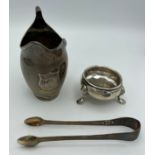 Georgian silver to include cream jug London 1802, maker Peter and Ann Bateman, salt, marks rubbed