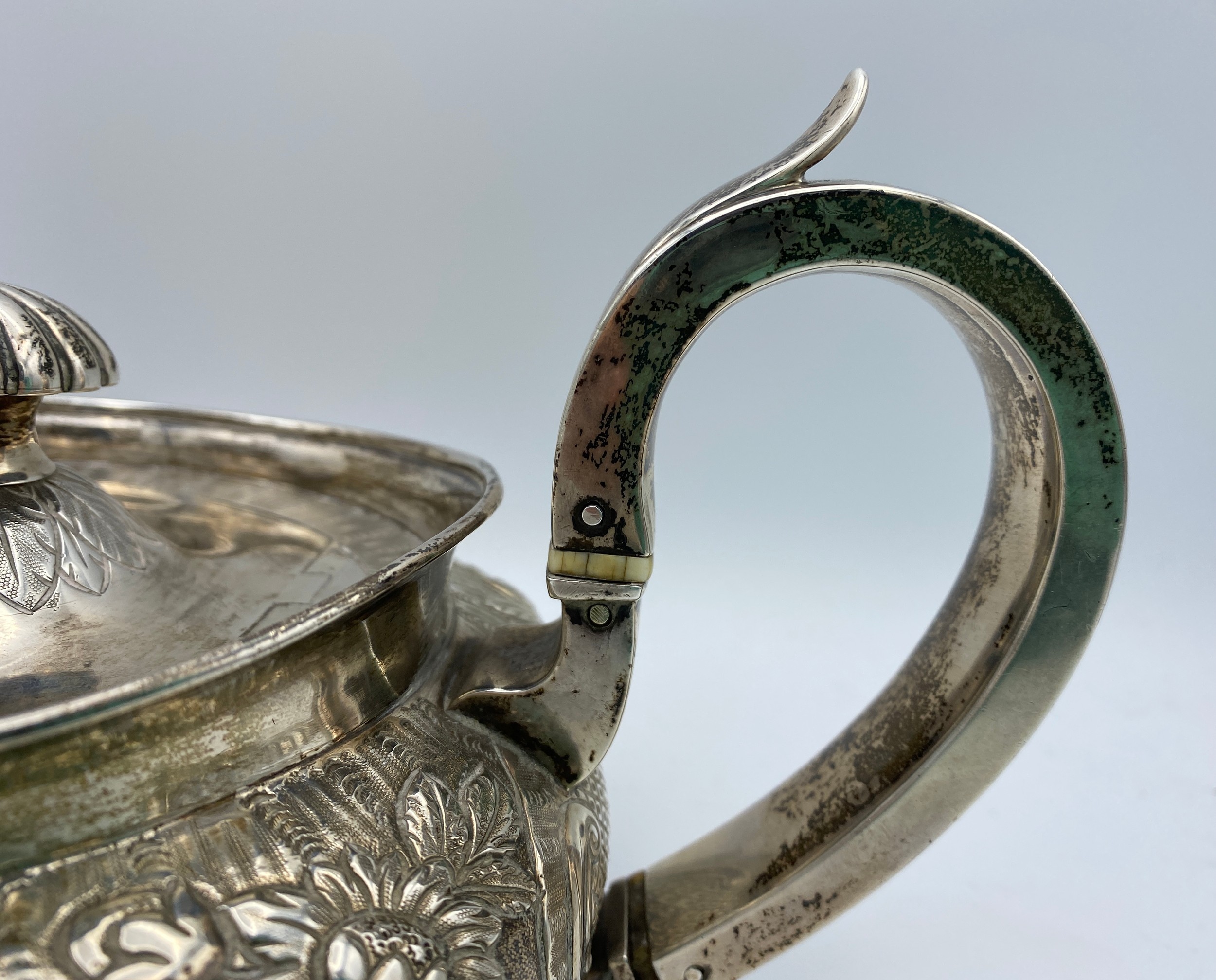 A hallmarked silver teapot Dublin 1842 William Law, second makers mark indistinct. Engraved base ' - Image 8 of 13