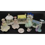 Eleven Coalport pieces to include figurines "Debutante Anita" 14cm h, "Kerry", "Pamela" and "