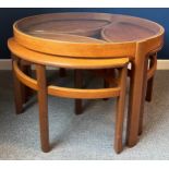 Mid-century Trinity Nathan round glass topped table with three side tables 82 d x 50cm h.