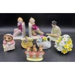 English and Continental porcelain to include a pair of book ends, Royal Albert 'Mrs Tiggy Winkle