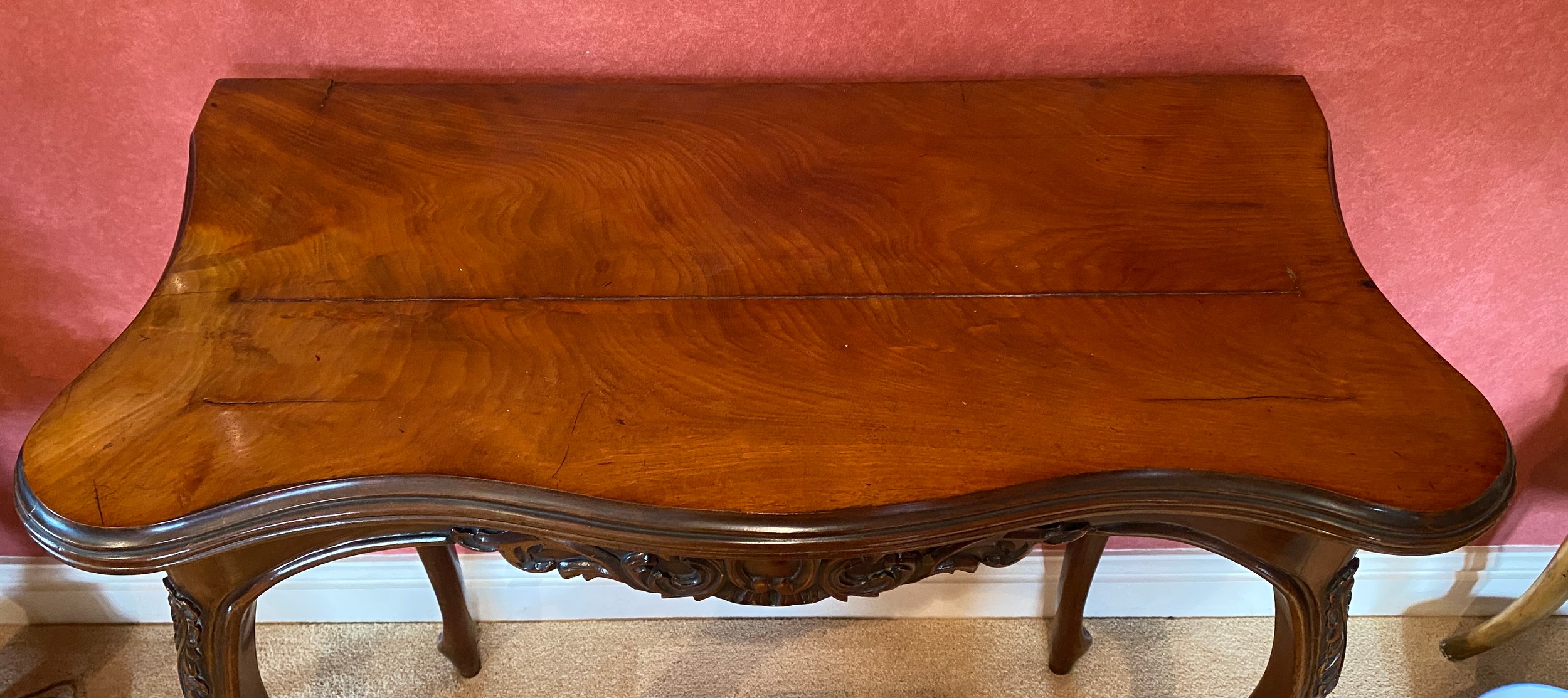 A continental mahogany carved card table with pull out drawer to support top. 82 w x 41.5 d x 77.5cm - Image 3 of 7