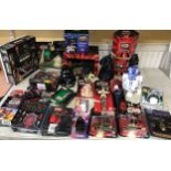 A large collection of Star Wars Episode I toys to include Customized Card Game, Darth Maul Bank,