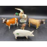 Five pieces of Beswick to include CH. Dunsley Coyboy (Jersey cow), CH. Ickham Bessie (Ayrshire cow),