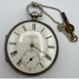 Silver cased pocket watch Chester 1876. Dial and case marked H Cartwright Blackpool. Subsidiary