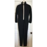 A 1960's Kashmoor Avengers catsuit stitched with nylon thread and white stripes to side. approx. 150