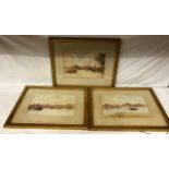 A. Meredith, three watercolours of river scenes, pencil signed lower right. Images 22 x 35cm. Frames