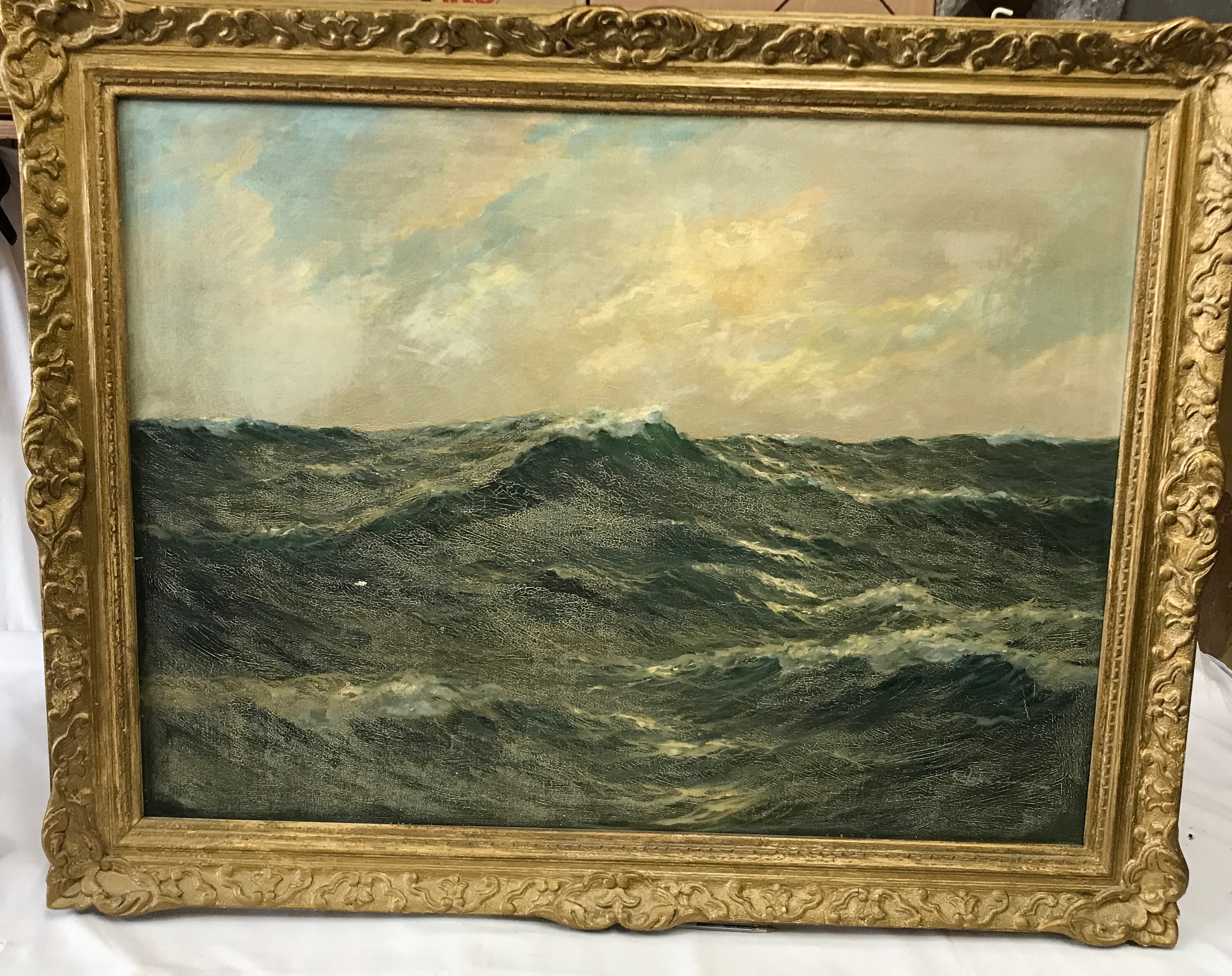 Oil on canvas of a seascape, signed indistinctly lower right 82 x 62cm h.