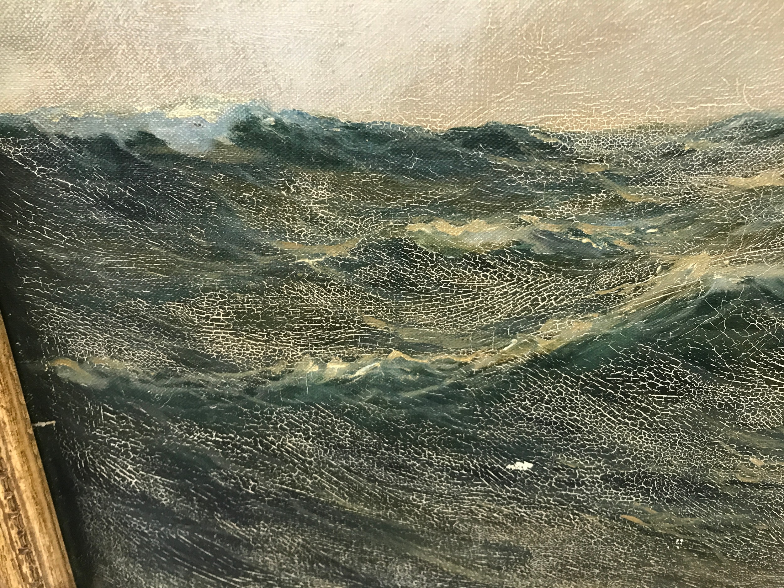Oil on canvas of a seascape, signed indistinctly lower right 82 x 62cm h. - Image 3 of 4