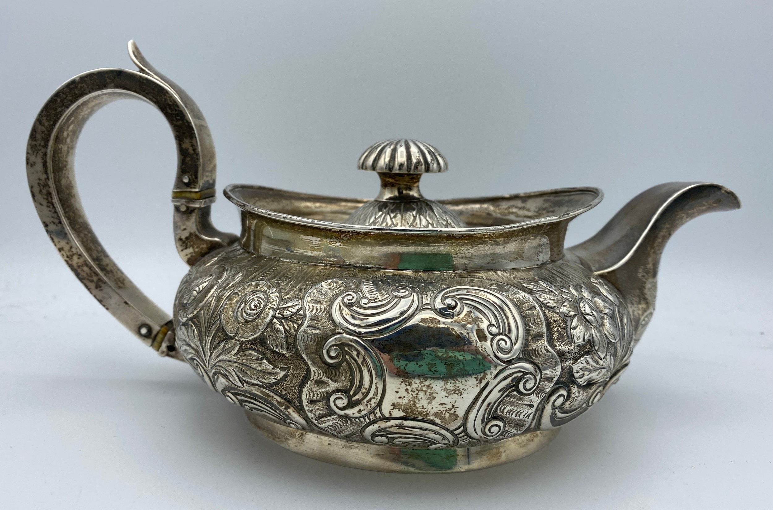 A hallmarked silver teapot Dublin 1842 William Law, second makers mark indistinct. Engraved base ' - Image 2 of 13