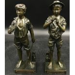 Pair of bronze figures by Lavergne - 'Le Pecheur' 30cm and 'Charmeur De Lezards' 29cm. Both signed