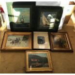 Collection of oils and other pictures to include J.H. Lowther, Hull artist oil on board of scene