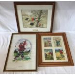 Three prints depicting golf, one print contains four golf advertisements including C.W.S. tea, 'Gold