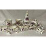 "Victorian Violets" bone China by Hammersley to consist of a sugar sifter 19cm h, beaker, teapot,