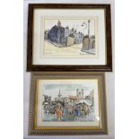 Margaret Parker (1925-2012) Beverley Market and Willow Grove, ink and wash drawings. 12 x 17cm image