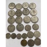 A selection of coins to include Two Shillings 1929- 1944, One Shillings, 4 pre 1946, sixpences pre