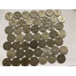 A collection of pre 1946 One Florin and Two Shilling coins. 548.8gm.