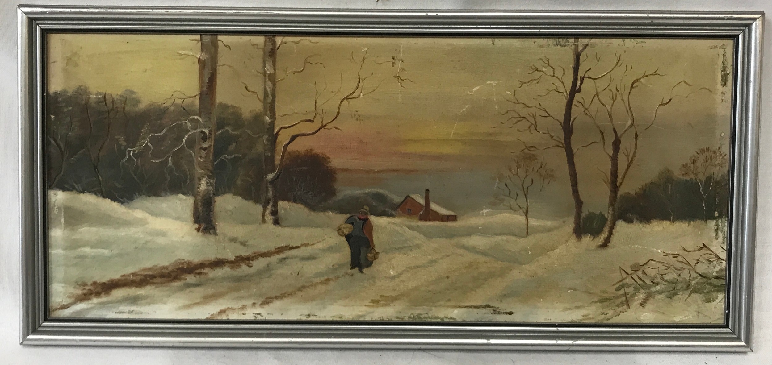 Three paintings depicting outdoor snowy winter scenes largest image on canvas and signed S. Whiteley - Image 7 of 9
