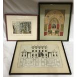Architectural plate of the elevation of St Charles Hotham's house in Beverley 26 x 38cm along with a
