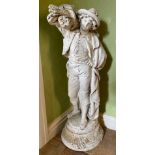 A reconstituted stone figure of a man carrying sheaves of corn. 79cm h.
