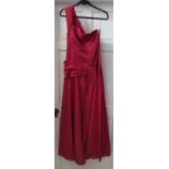 A 1950's red evening gown. Waist approx. 36cm, 150cm l.
