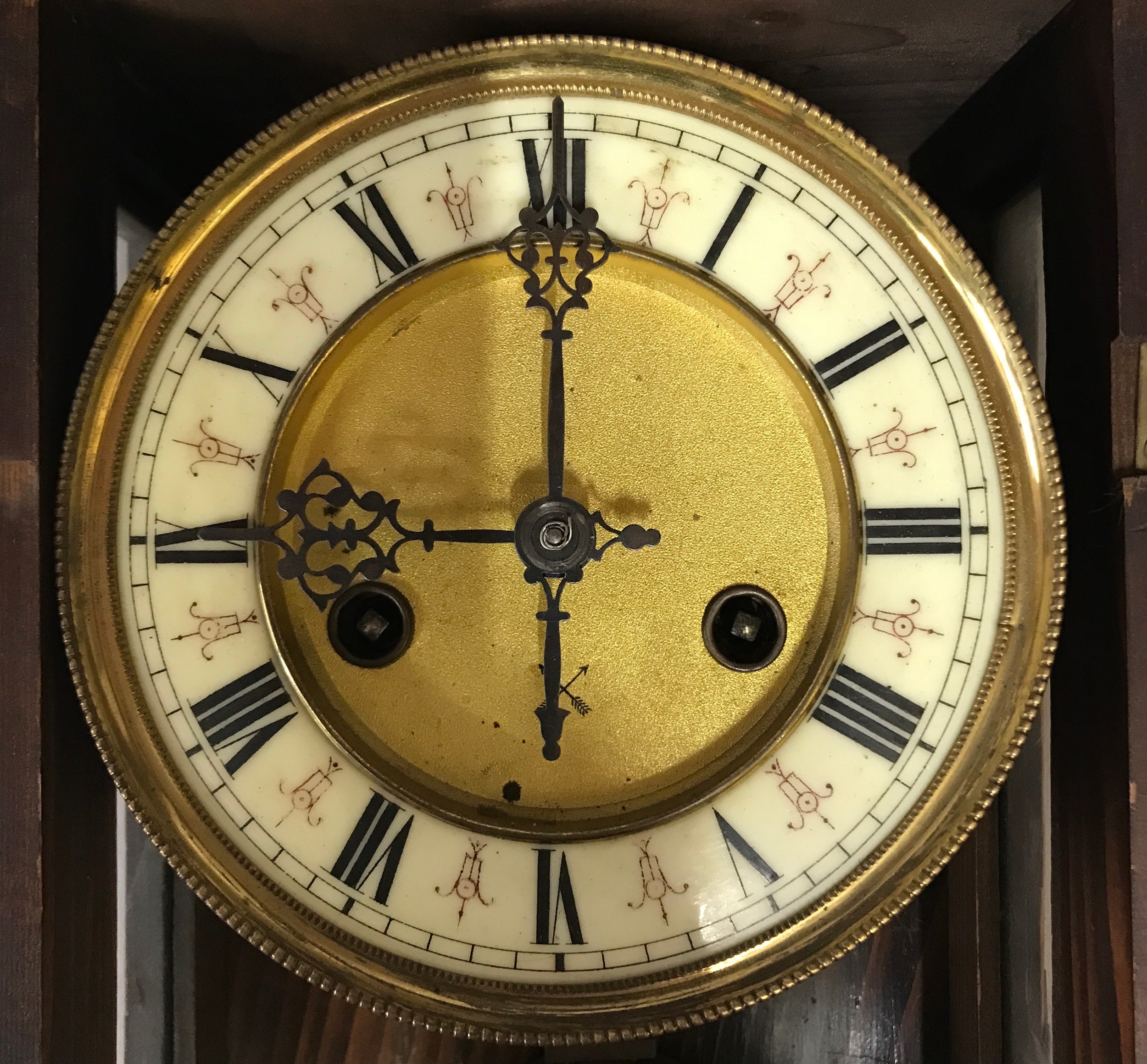 A wall clock with R A marked on pendulum with key. Approx. 60 h x 16 d x 30cm w. - Image 3 of 6