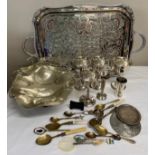 A quantity of silver plate to include two handled tray 56.5cm w, 4 x goblets etc together with a