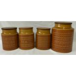 Four Hornsea Pottery Storage Jars to include one blank, Biscuits 20 h x 15.5cm diameter, Sugar and