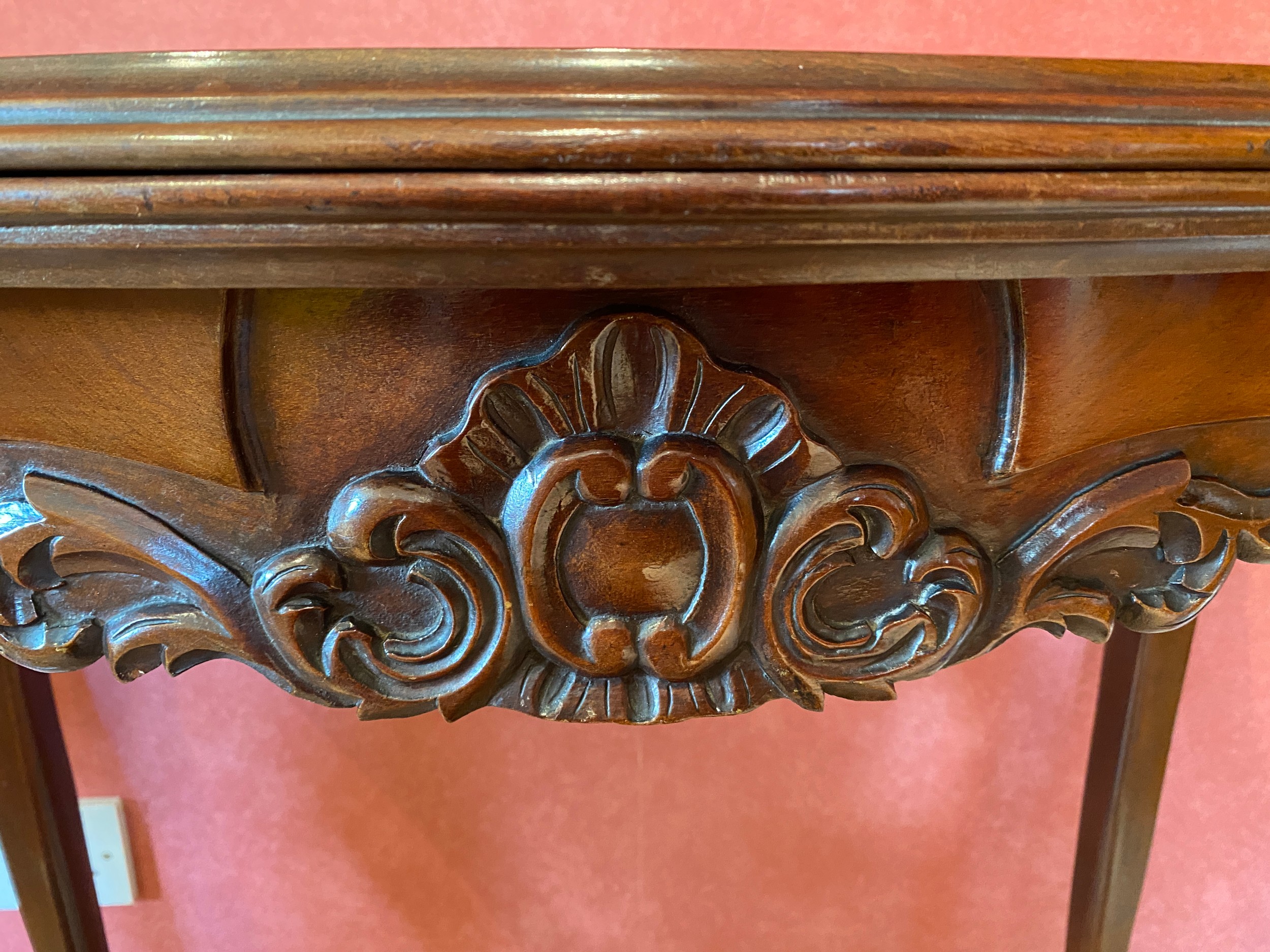 A continental mahogany carved card table with pull out drawer to support top. 82 w x 41.5 d x 77.5cm - Image 7 of 7