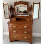 An Art Nouveau chest of drawers with mirror to top. 92 w x 45 d x approx 155cm h.