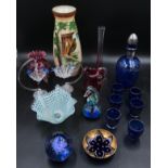 Various glass items to include handkerchief bowl, cranberry vases x 2 and jug, Caithness