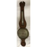 Victorian mahogany barometer with inlaid shell and floral panels. Steel face. 99 h x 25cm w.