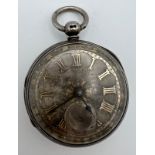 Silver cased pocket watch with silvered dial. London 1877.