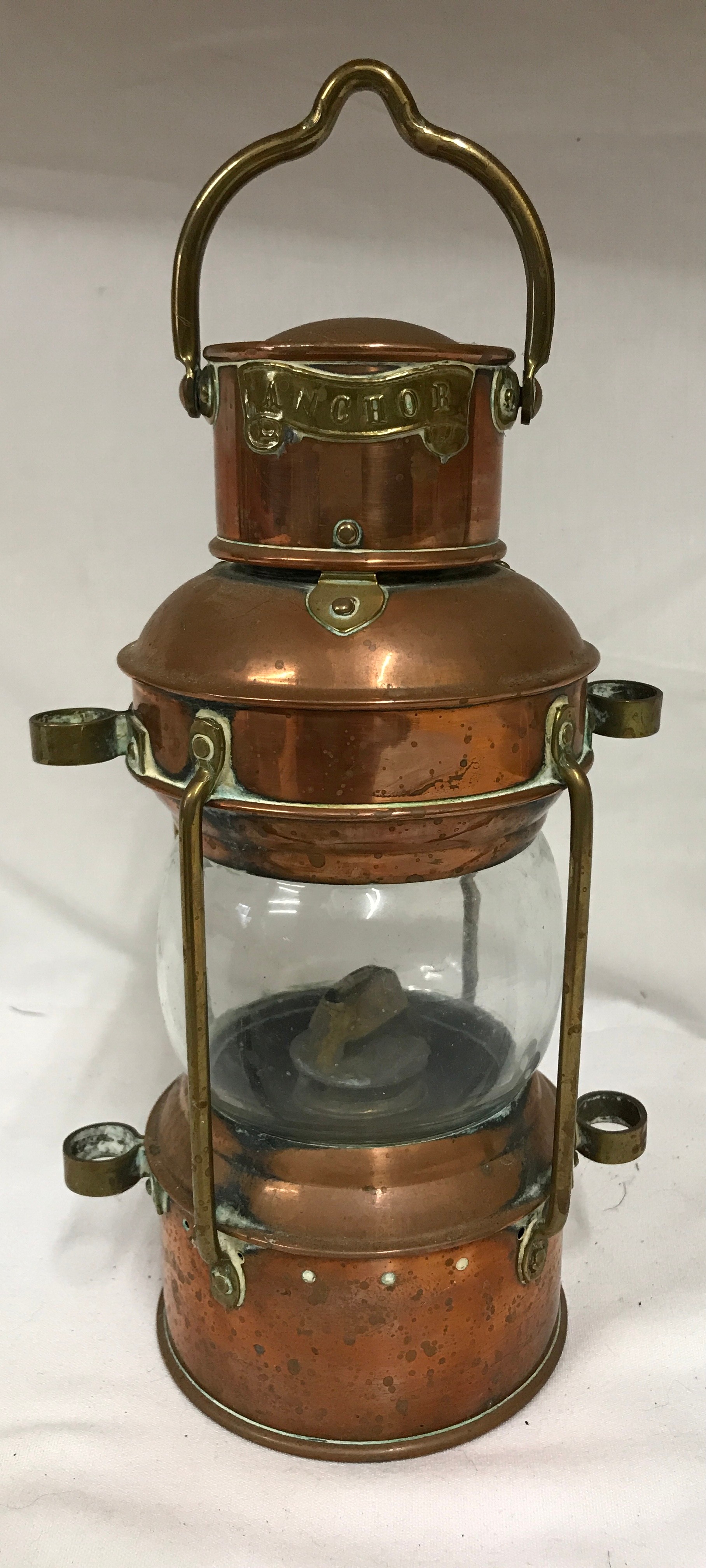 Selection of brass and copper to include a lamp height to top of handle 33cm, copper jug with Linton - Image 2 of 3