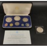 Boxed Franklin Mint 1974 Coinage of Barbados Proof Set together with a 1953 Coronation Five Shilling