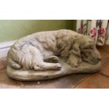 A reconstituted setter stone dog. 45 w x 29 x 18cm h approx.