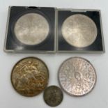 Coins to include 1889 Victorian Crown, two 1953 five shillings etc.