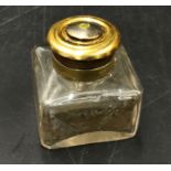 Two pairs of glass ink wells to include one pair of Victorian inks with brass tops the other pair