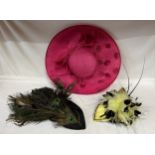 Three designer hats to include two by Walter Wright and one by Eda Rose millinery. Each with hat